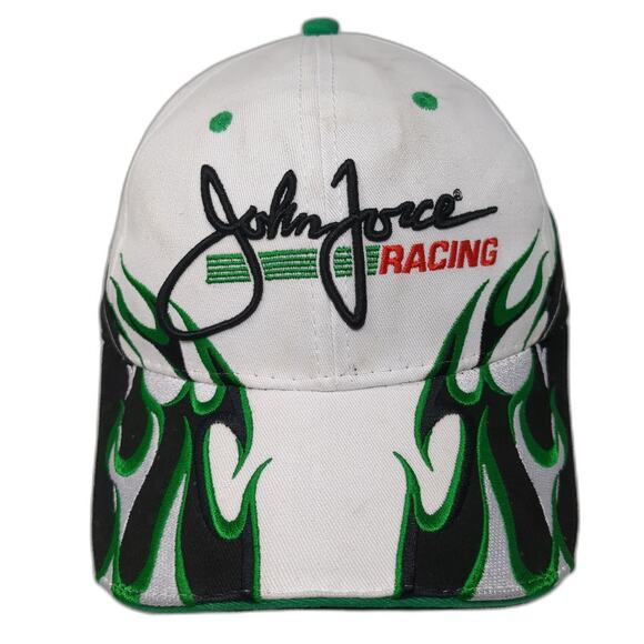 John Force Racing Green Fire NHRA Strapback Baseball Cap Multi OS Main Gate - Picture 1 of 9